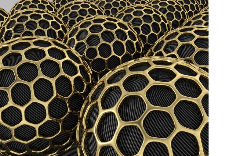 Carbon nanoparticles with gold mesh